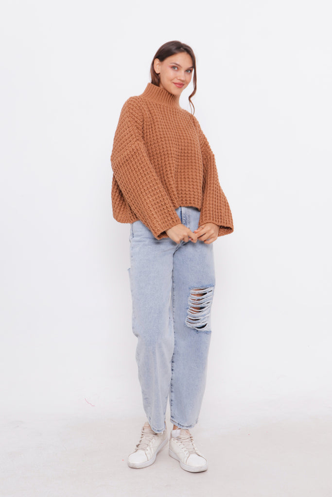 Grobstrick-Pullover mit Stehkragen TAMBA