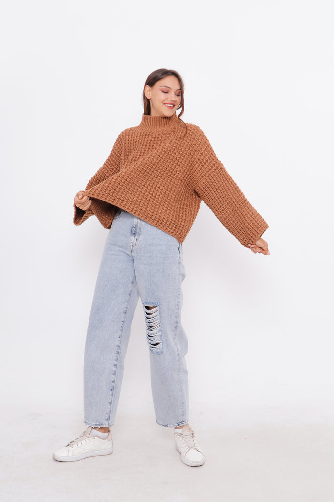 Grobstrick-Pullover mit Stehkragen TAMBA