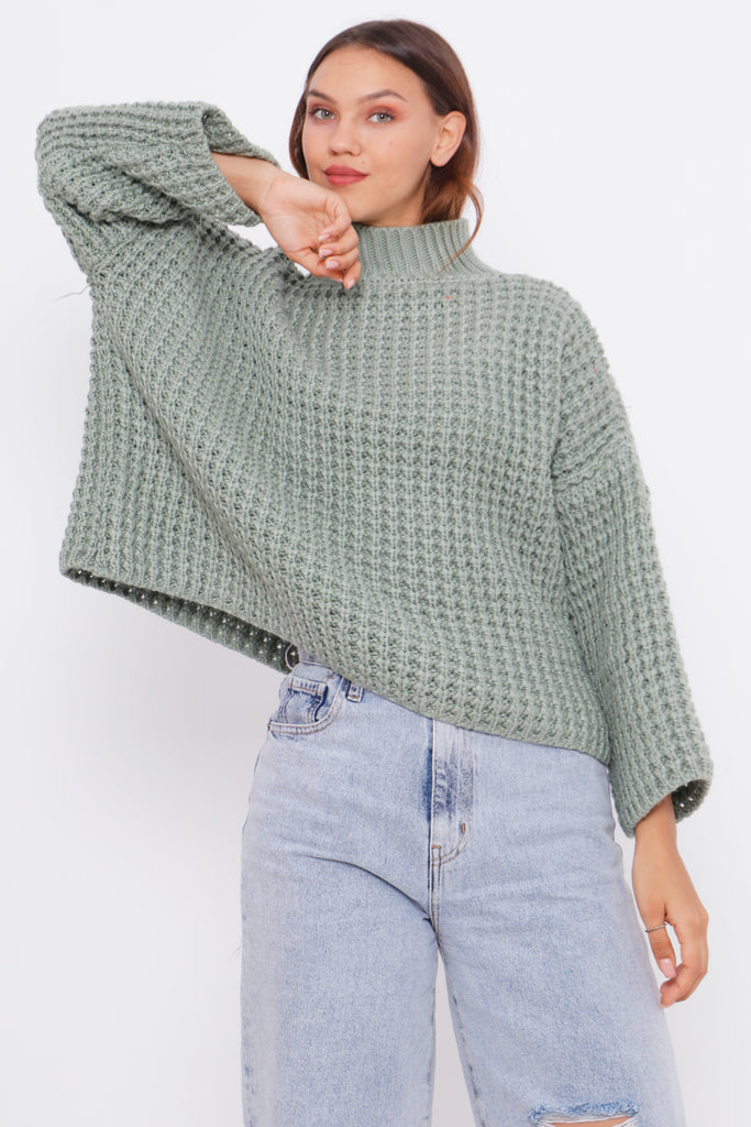 Grobstrick-Pullover mit Stehkragen TAMBA