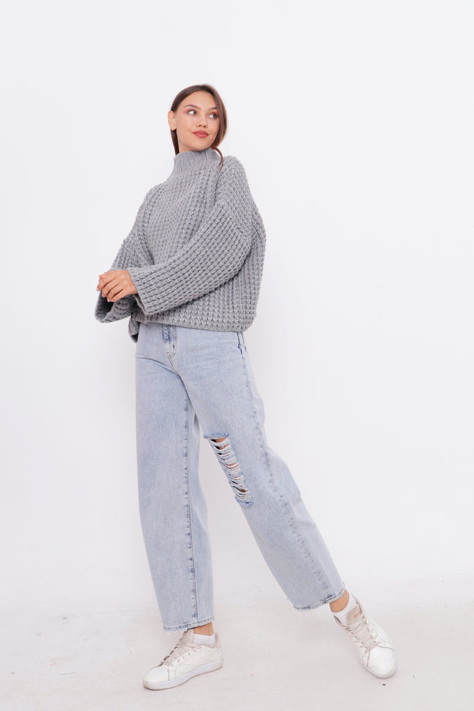 Grobstrick-Pullover mit Stehkragen TAMBA