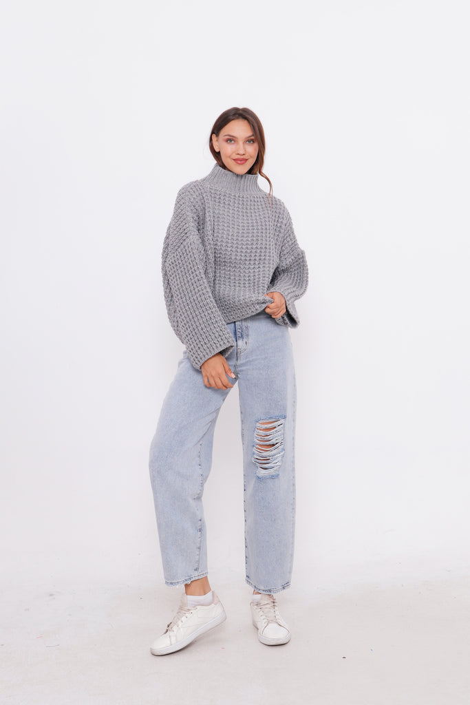 Grobstrick-Pullover mit Stehkragen TAMBA