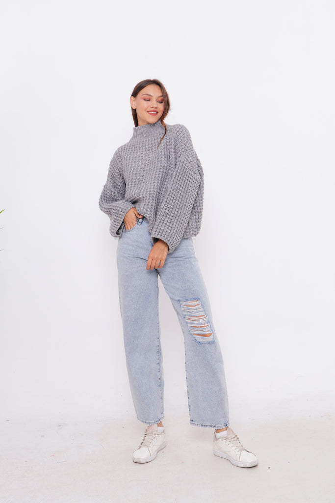 Grobstrick-Pullover mit Stehkragen TAMBA