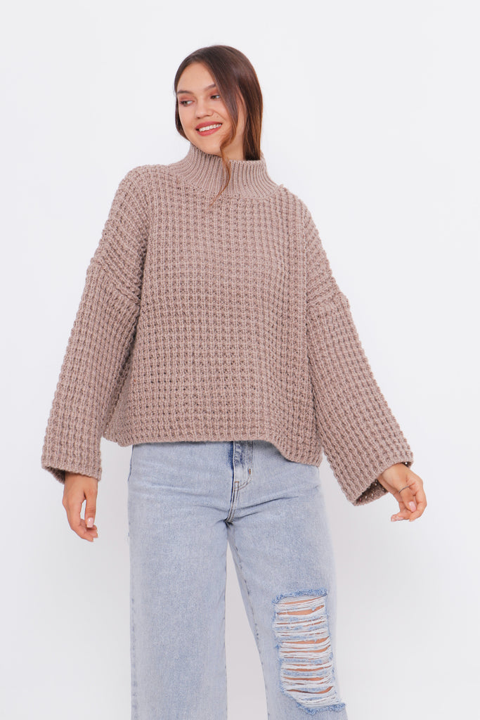 Grobstrick-Pullover mit Stehkragen TAMBA