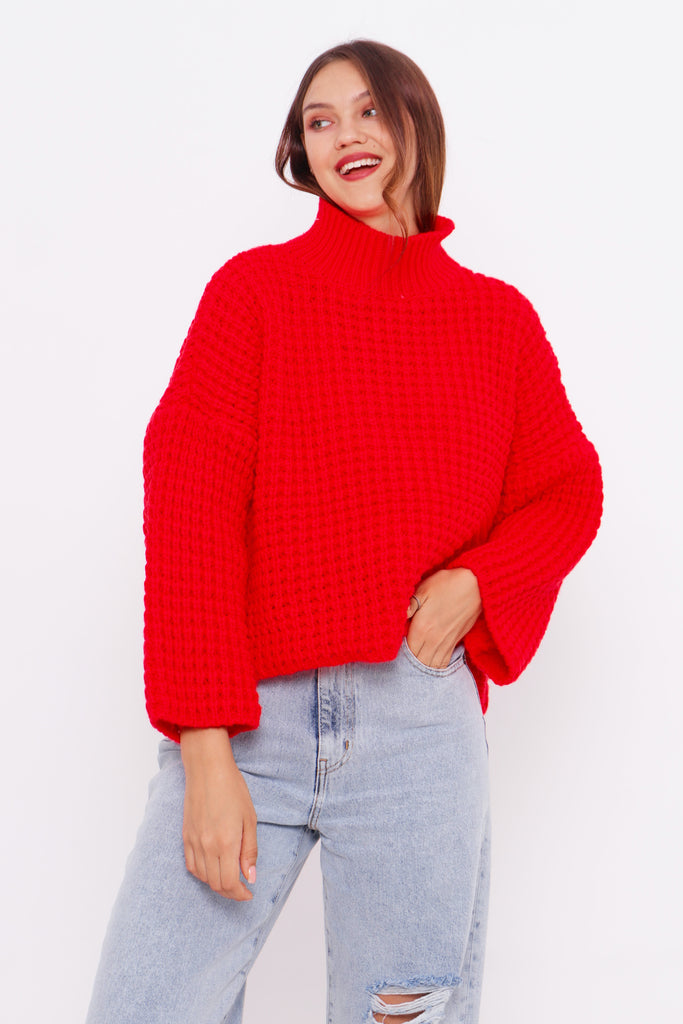 Grobstrick-Pullover mit Stehkragen TAMBA