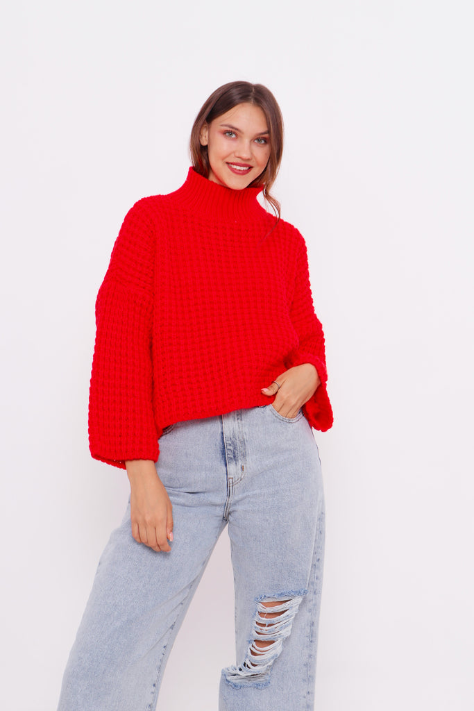 Grobstrick-Pullover mit Stehkragen TAMBA