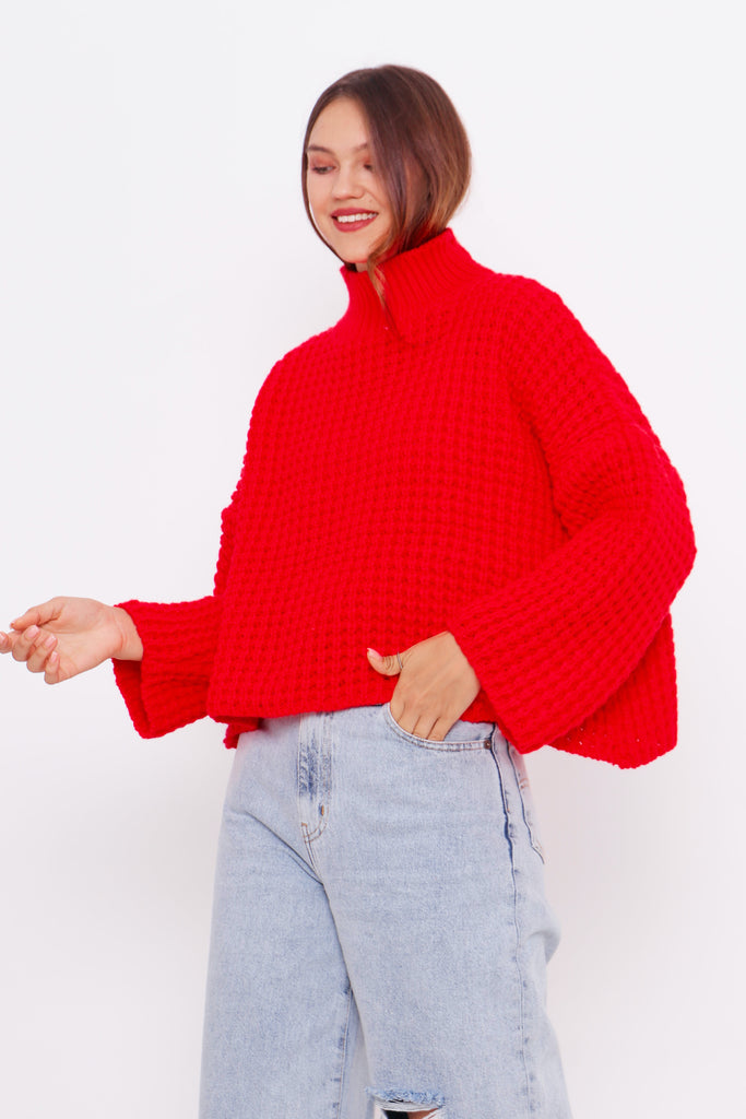 Grobstrick-Pullover mit Stehkragen TAMBA