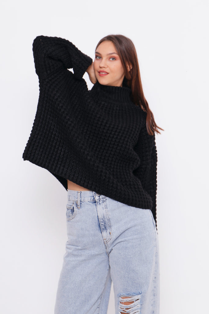 Grobstrick-Pullover mit Stehkragen TAMBA