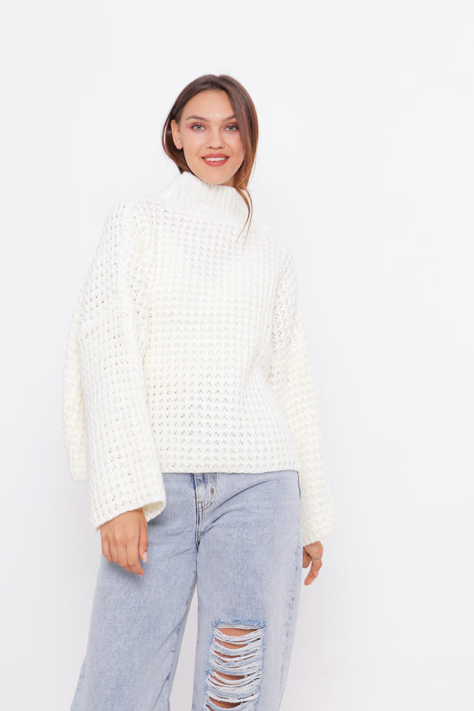Grobstrick-Pullover mit Stehkragen TAMBA
